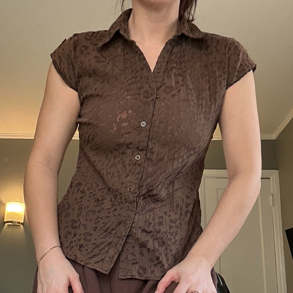 Apt. 9 Brown Animal Print Short-Sleeve Button Up (Y2K)